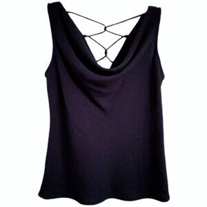 S.L. Fashions Women's Cowl Neck Cross-back Black Tank Top Sleeveless Shirt Sz 8